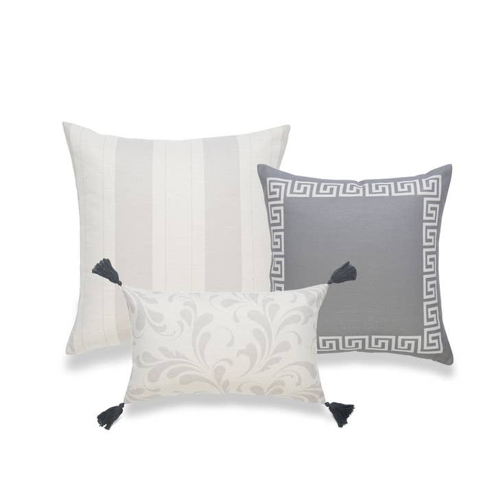 Neutral Lumbar Throw Pillow Cover, Greek Floral,Set of 3 for wholesale by Hofdeco