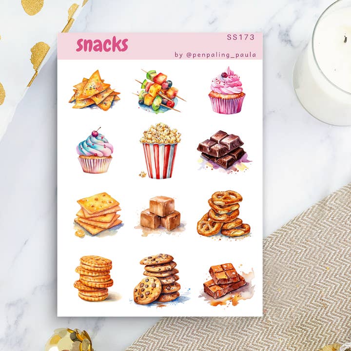 Snacks - Sticker Sheet for wholesale by Penpaling Paula
