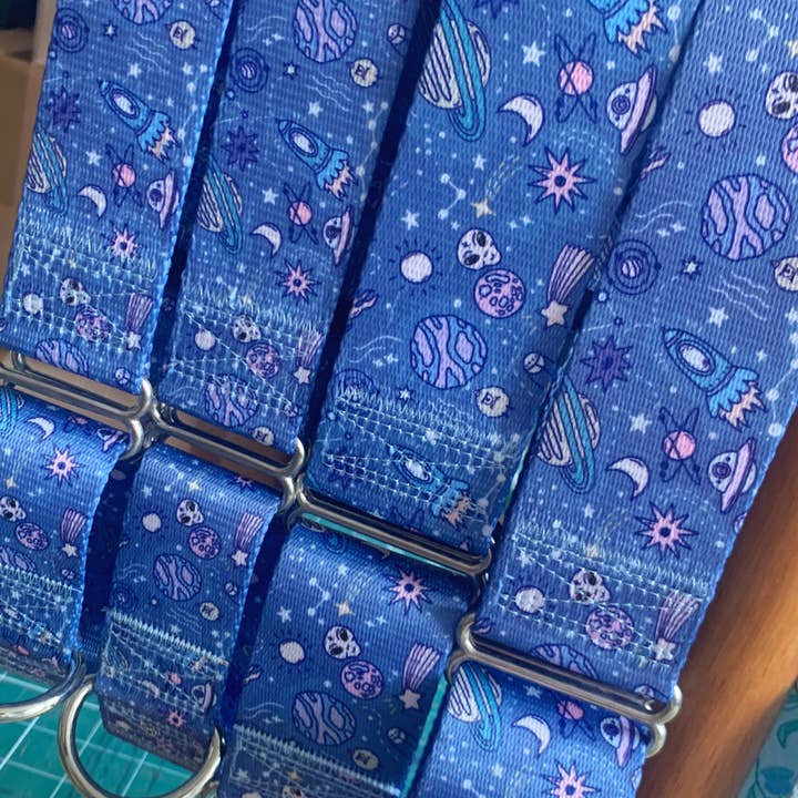 Blue 'Spaced Out' Martingale Dog Collar for wholesale by Soothe and Settle