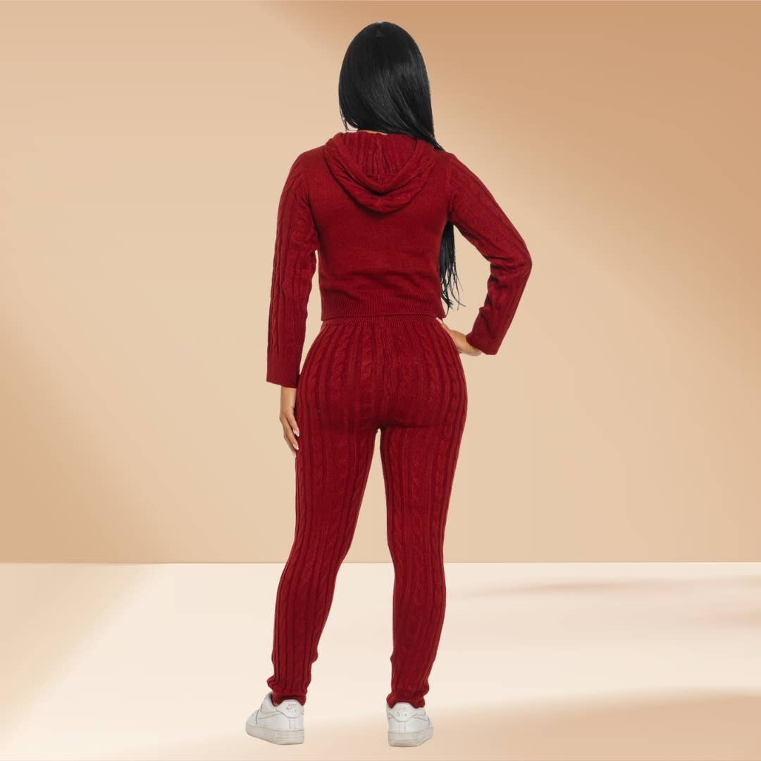 Celystrends - Wholesale Lounge Set - Women's - Cable Knit Pants Set Hooded Sweater13