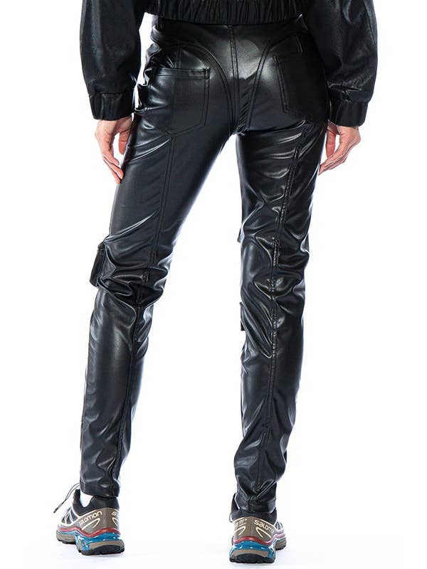 Black Vegan Leather Skinny Cargo Pants for wholesale on Faire5