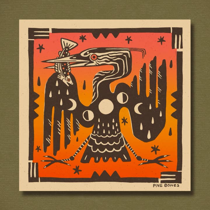 Heron Moon Dance - Durable & Weatherproof Sticker
for wholesale by Pine Bones