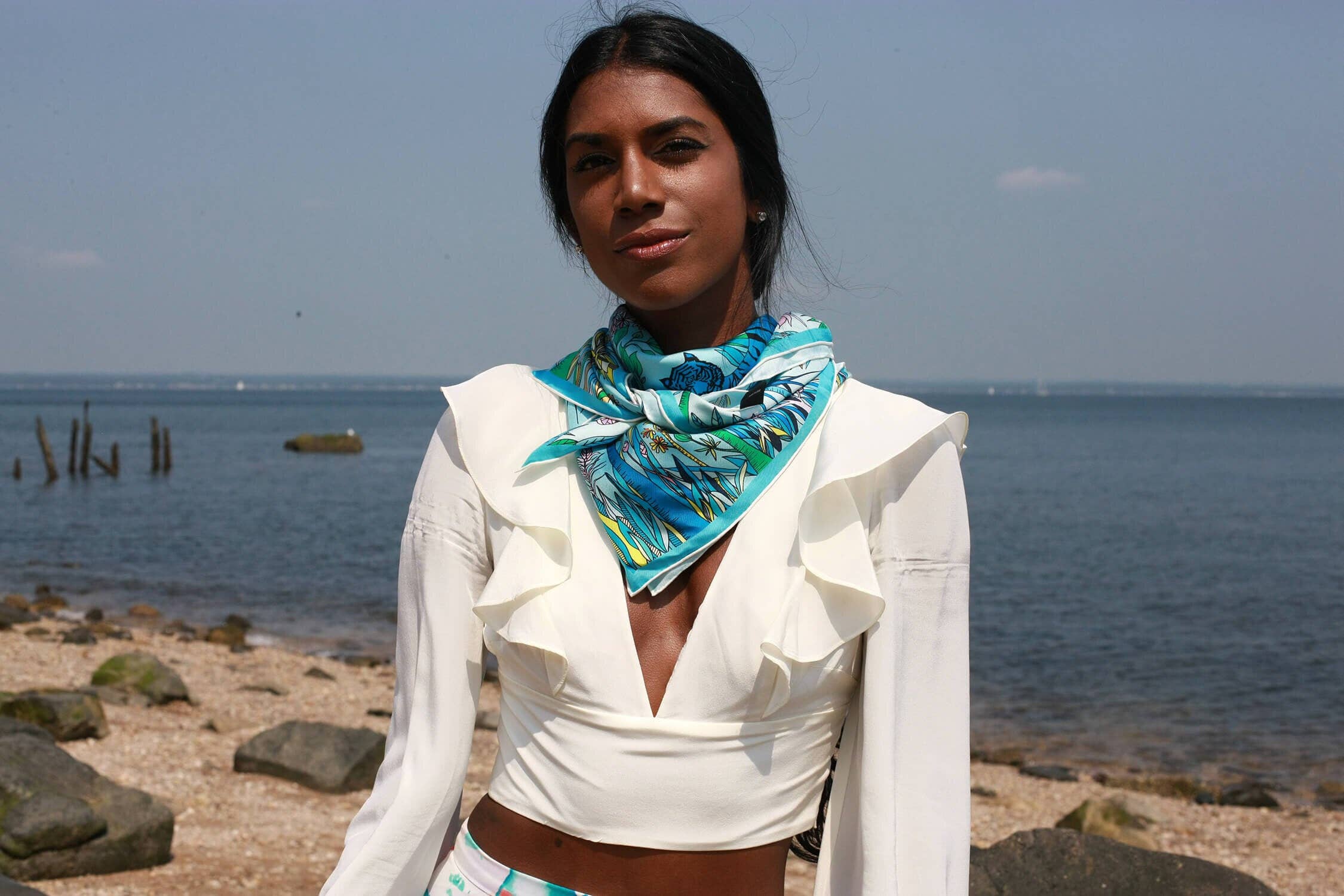 Jessie Zhao New York – wholesale Halsduk - Dam – Dubbelsidig silkescarf av blått djurrike4