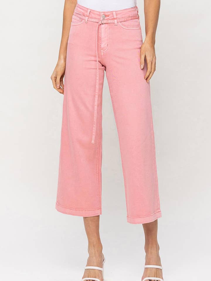 HIGH RISE SELF BELT WIDE LEG JEANS T5775BS for wholesale by VERVET by FLYING MONKEY