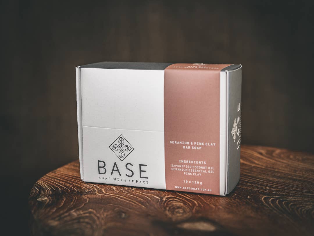 Base Soaps - Vente Pains de savon - Paquet de 10 barres de savon au géranium et à l'argile rose1