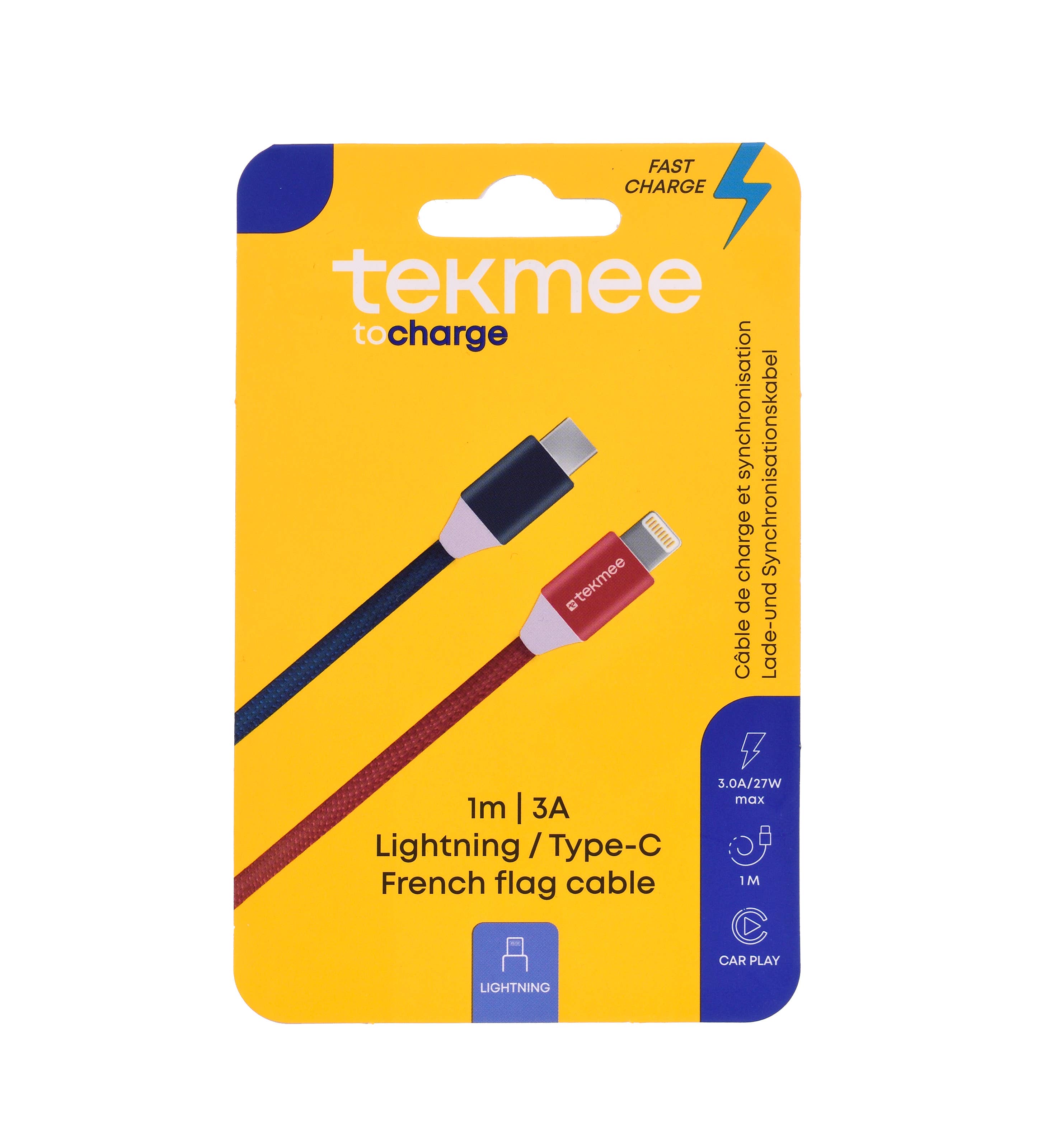 Tekmee - Wholesale Portable Charger - USB-C Lightning 1 meter French flag charger3