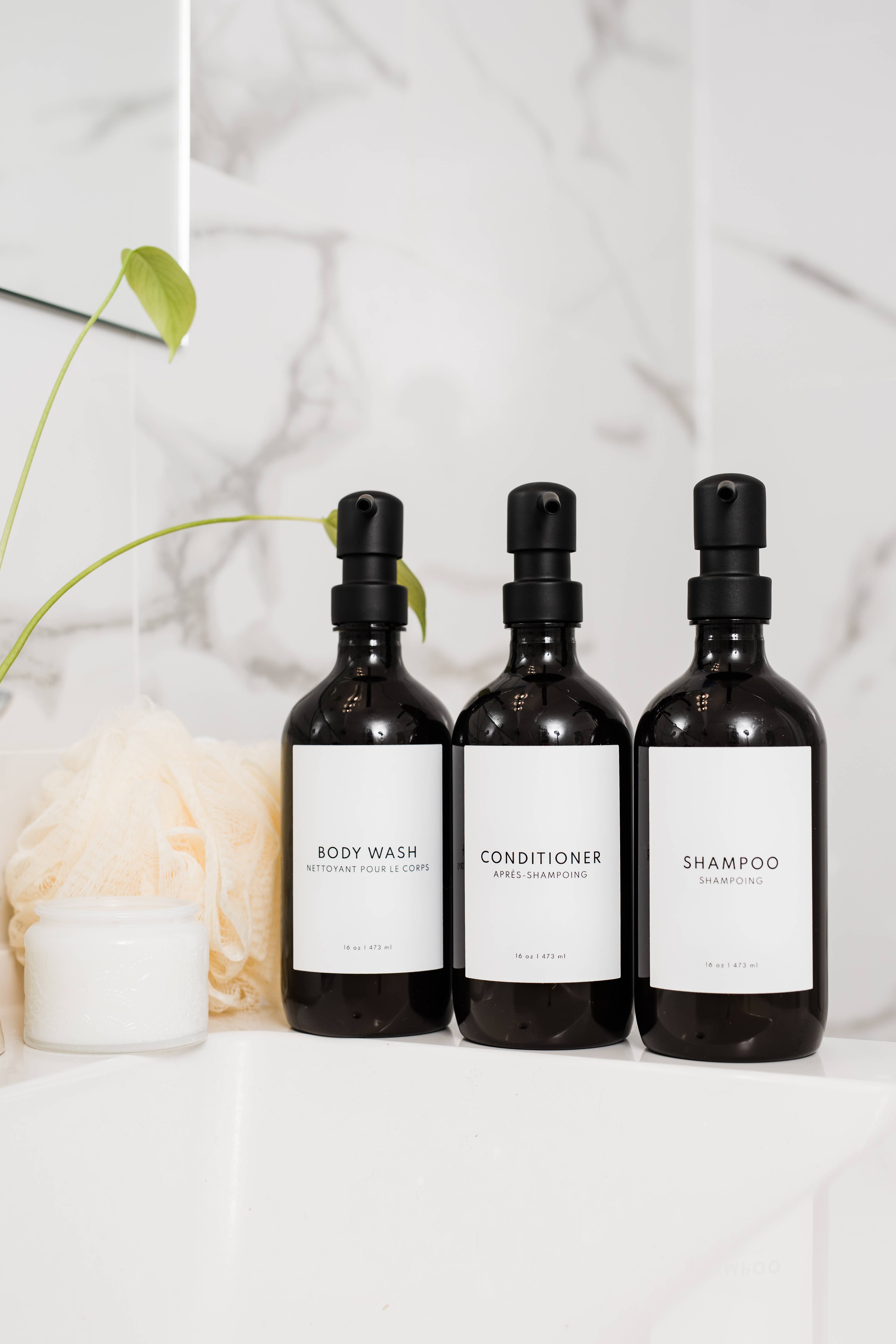 The Little Spruce Home - Wholesale Soap Dispenser - Set of 3 Shampoo, Conditioner, Body Wash Refillable Bottles3