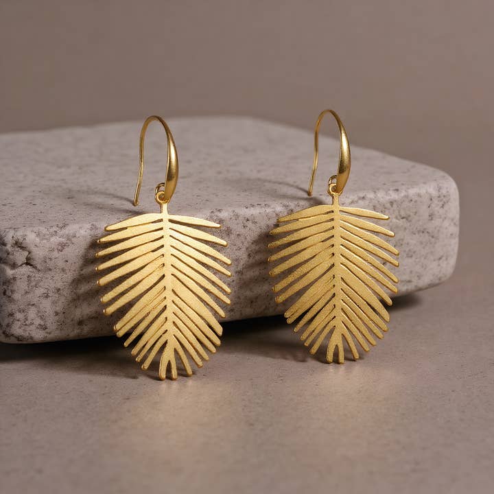 Revelari - Wholesale Dangle Earrings - Gold Palm Leaf Earrings