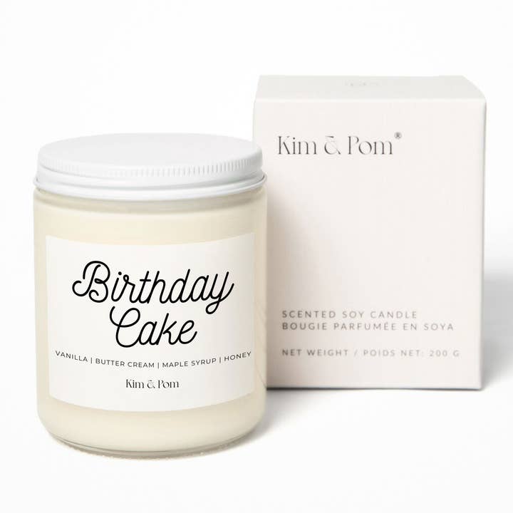 Birthday Cake Soy Candle - 8oz, butter cream, Vanilla, Maple for wholesale by Kim and Pom