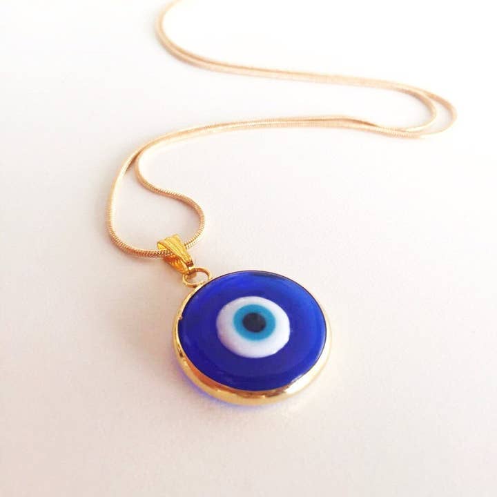 Dark Blue 22K Gold Plated Evil Eye Choker for wholesale by Evileyefavor