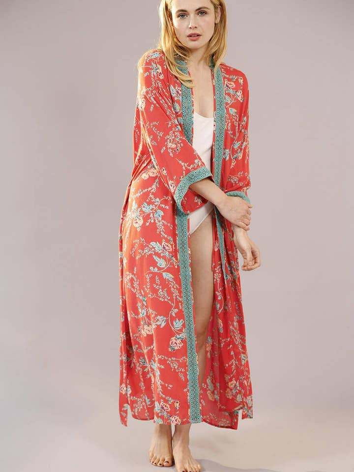Parisian Rouge Organic Cotton Long Kimono Dressing Gown for wholesale by Verry Kerry