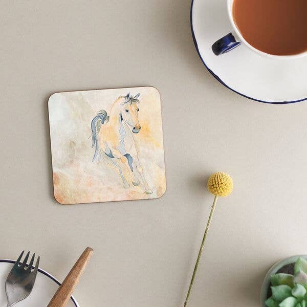 Sous-verre en mélamine avec dos en liège | Golden Equine | Cheval pour la vente par Deckled Edge Ltd