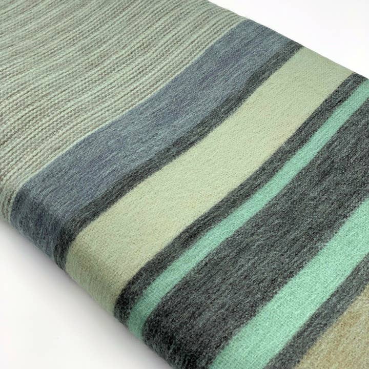 ECUALAMA – wholesale Prydnadsfilt – Baby Alpacka Ullpläd - Randig Aqua/Grön