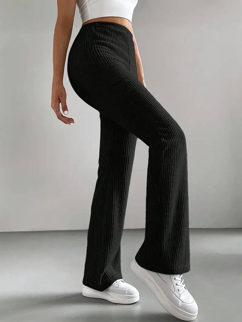 Suhkasana - Wholesale Pants - Women's - High Waist Ribbed Knit Flare Pants for Women1