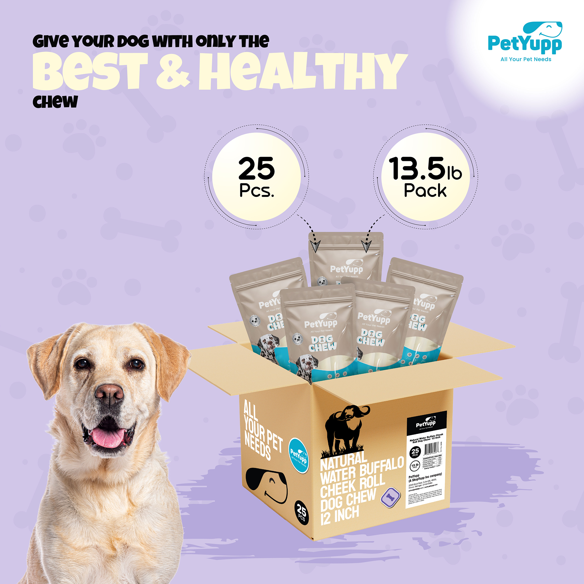 PetYupp - Wholesale Pet Treats - Dog - Dog Bulk Treats - Cheek Roll 12 Inch - Pack of 25 Count4