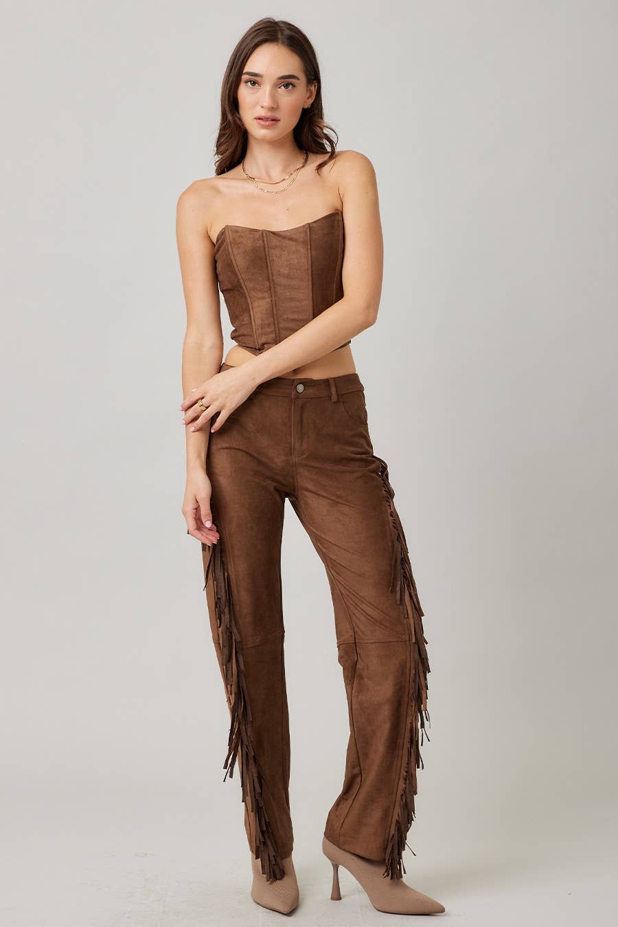 MOCHA Suede Fringed Pants for wholesale on Faire6