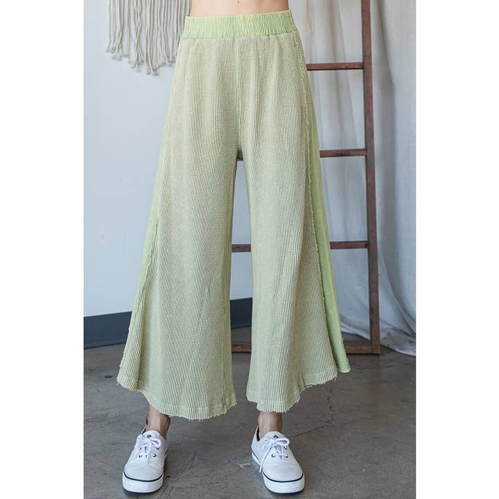 Oli&Hali - Wholesale Pants - Women's - WASHED ELASTIC WAIST BAND WIDE LEG CROPPED PANTS