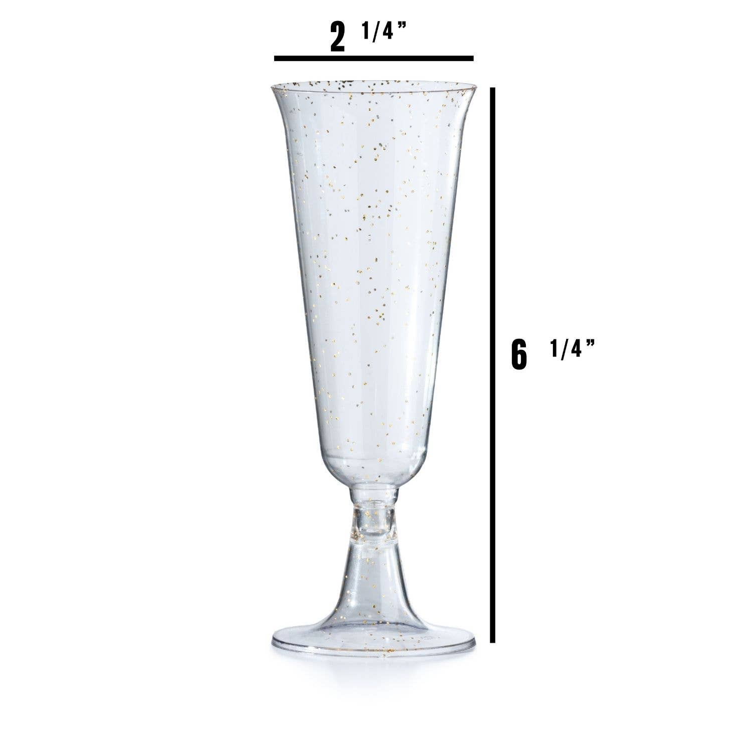 Crown Display - Wholesale Champagne Flute - Exquisite 5 oz. Gold Sparkle Plastic Flute Glasses - 12 ct.