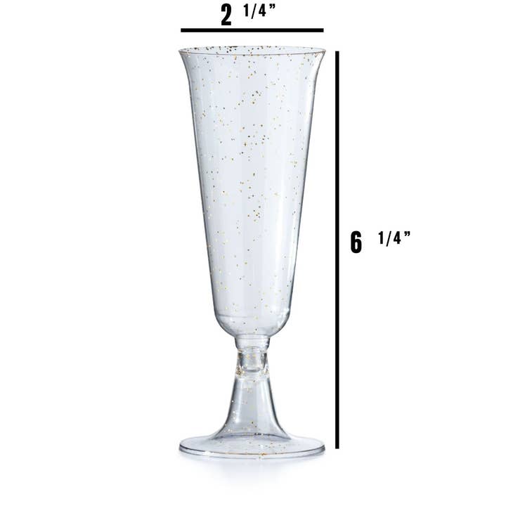 Crown Display - Wholesale Champagne Flute - Exquisite 5 oz. Gold Sparkle Plastic Flute Glasses - 12 ct.0