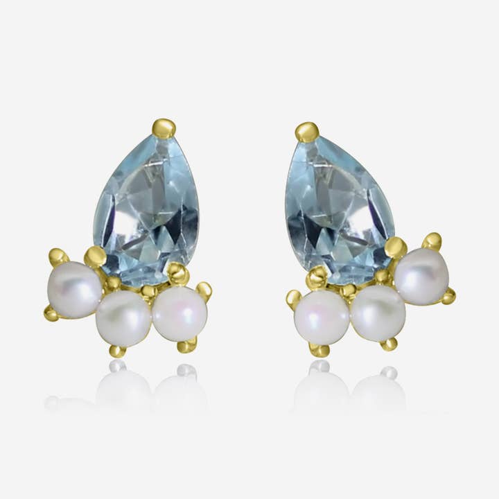 Orecchini in Acquamarina e Perla Armonia Oceanica per la vendita all'ingrosso da parte di Made by Petit Jewelry