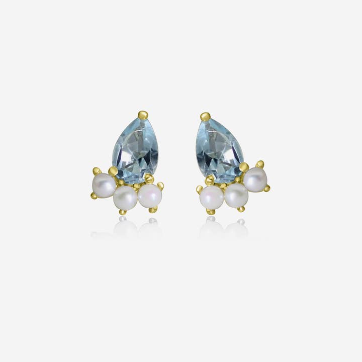 Oceanic Harmony Aquamarine and Pearl Earrings for wholesale by Made by Petit Jewelry