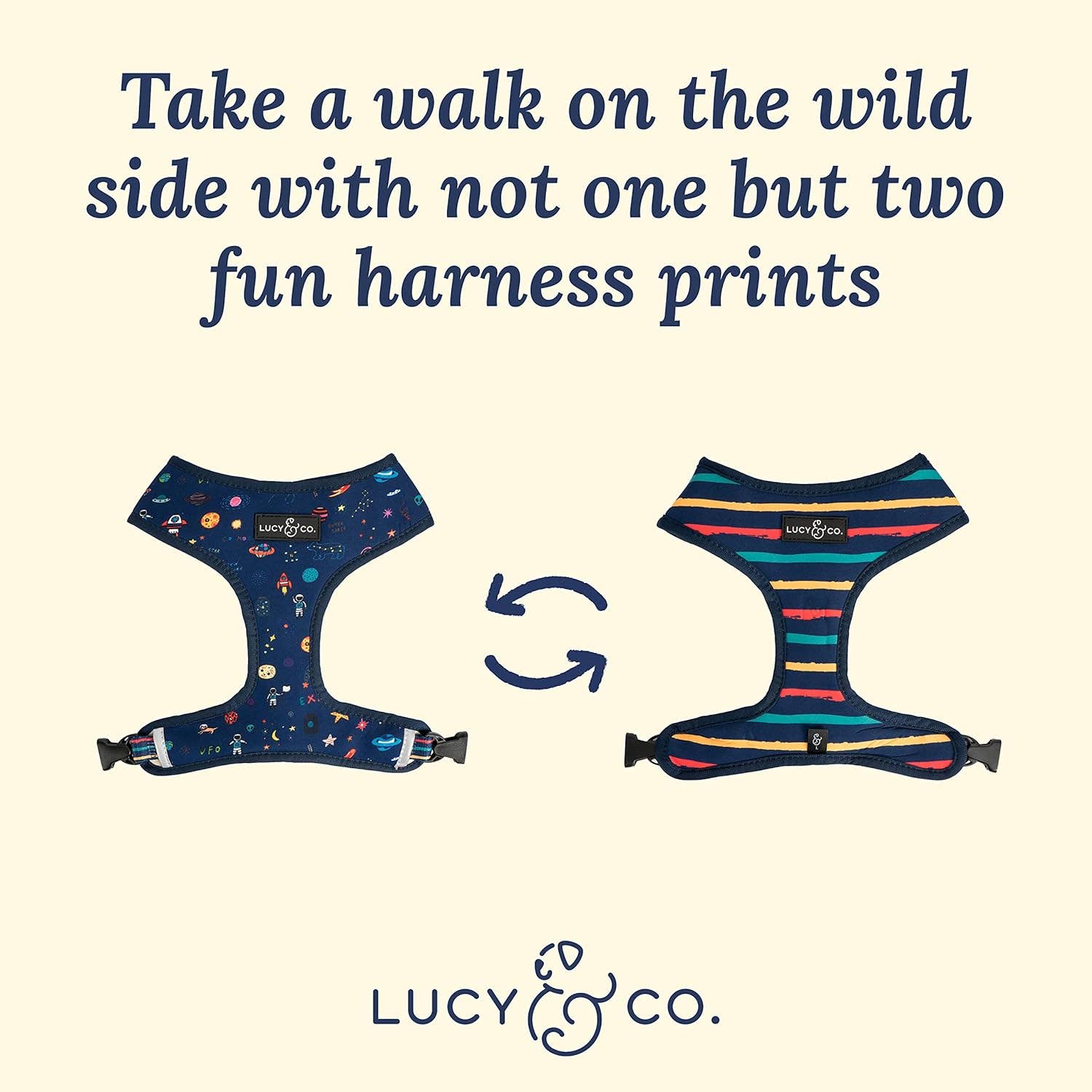 Lucy & Co. - Wholesale Pet Harness - Dog - Space Doodle Reversible Harness4