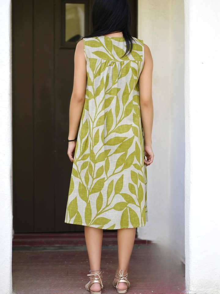 Ingrid Cotton Dress Green White for wholesale on Faire7