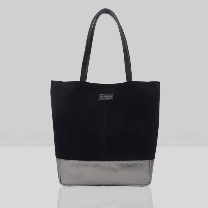 Assots London - Venta al por mayor Bolsa de asa- Mujer - Bolso tote «PAIGE» de piel auténtica negra+peltre metálico
