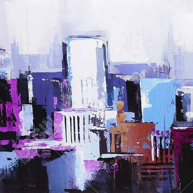 Brown Abstract blue & purple | framed print on canvas 20" x 60" for wholesale on Faire