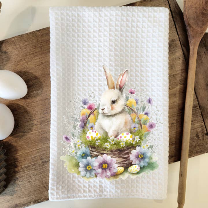 Easter Spring Bunny Waffle Weave Dish Towel Tea Towel for wholesale by Prairie Chicken Sticker Shop & Gifts