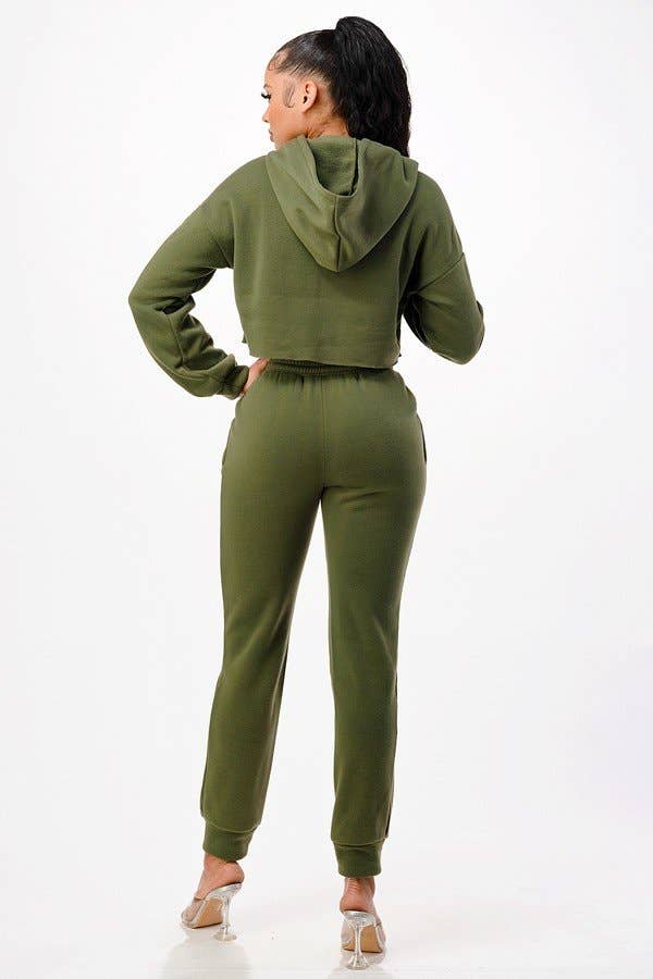 Lime All the Time – Engroshandel Top- og buksesæt (IKKE Loungewear) - Dame – 2 PC sæt afgrøde hættetrøje og matchende sved bukser10