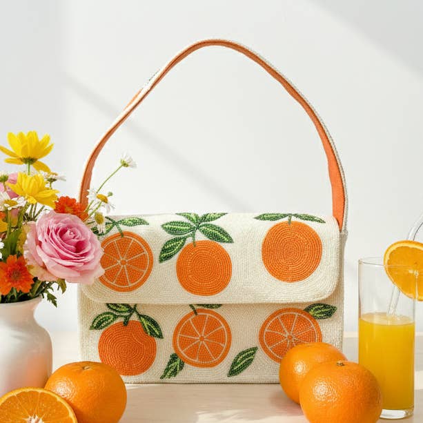 Luxe Orange Bag, Orange Shoulder Purse, Elegant Beaded Bag for wholesale by GiftsbyPR