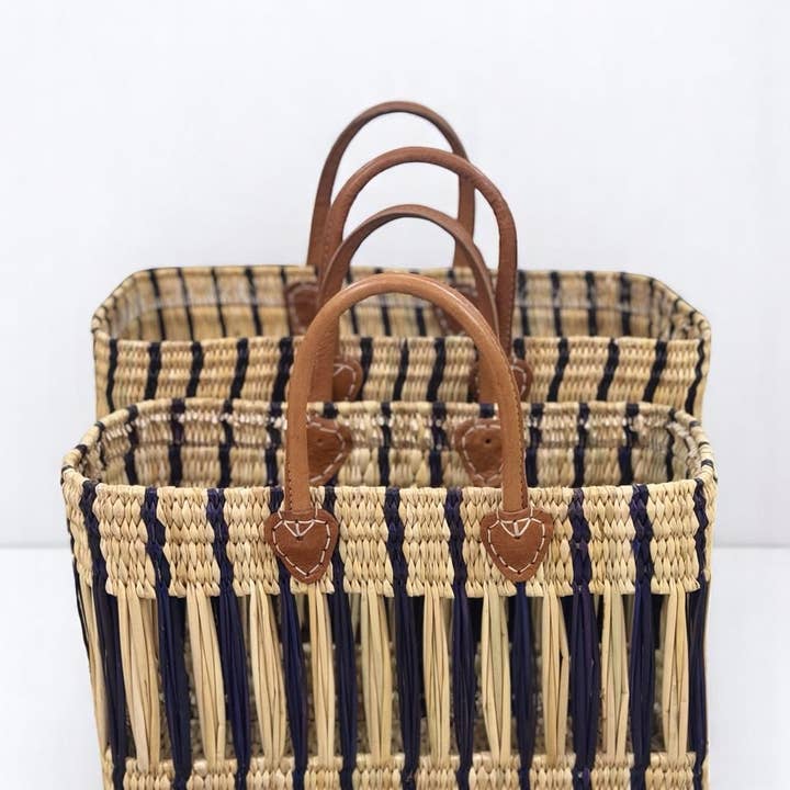 Melecraft - Wholesale Basket - Moroccan Handwoven Straw Tote with Leather Handles