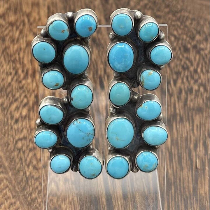 Native City Jewelry - Wholesale Dangle Earrings - Native American Sterling Silver Navajo Handmade Turquoise Post Cluster Earrings
