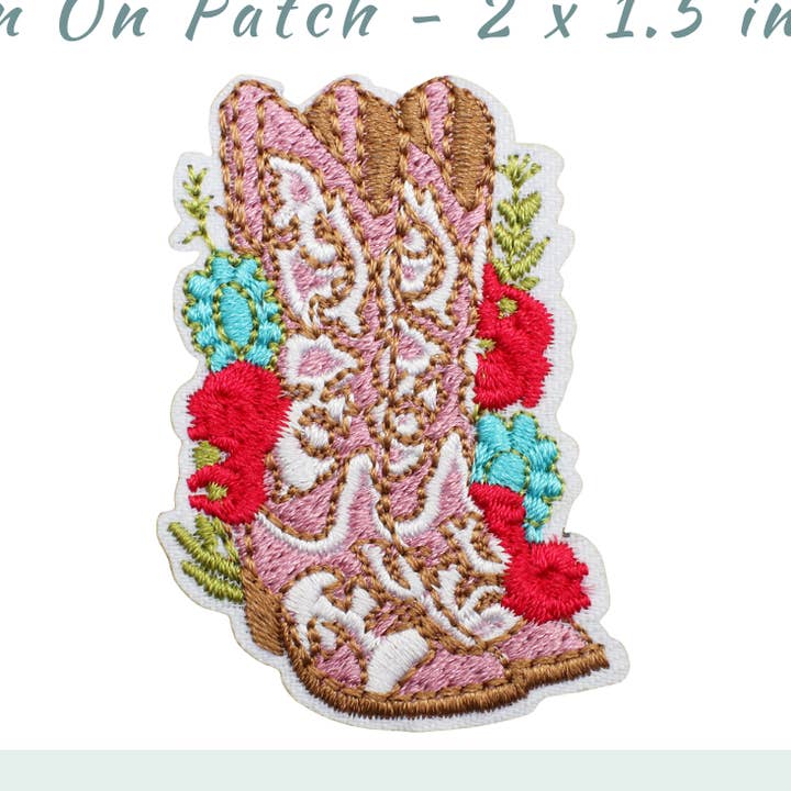 Beast Threads LLC - Wholesale Patch - Cowgirl Flower Boots Embroidered Patch0