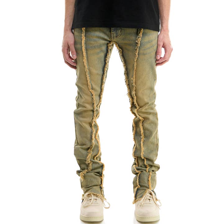 RAW-EDGED STACKED JEANS for wholesale by KDNK