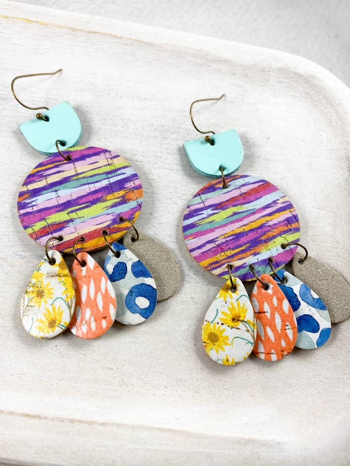 Sunset Lysekrone Kork Læder Statement Øreringe for engroshandel hos Anabelle+Oak