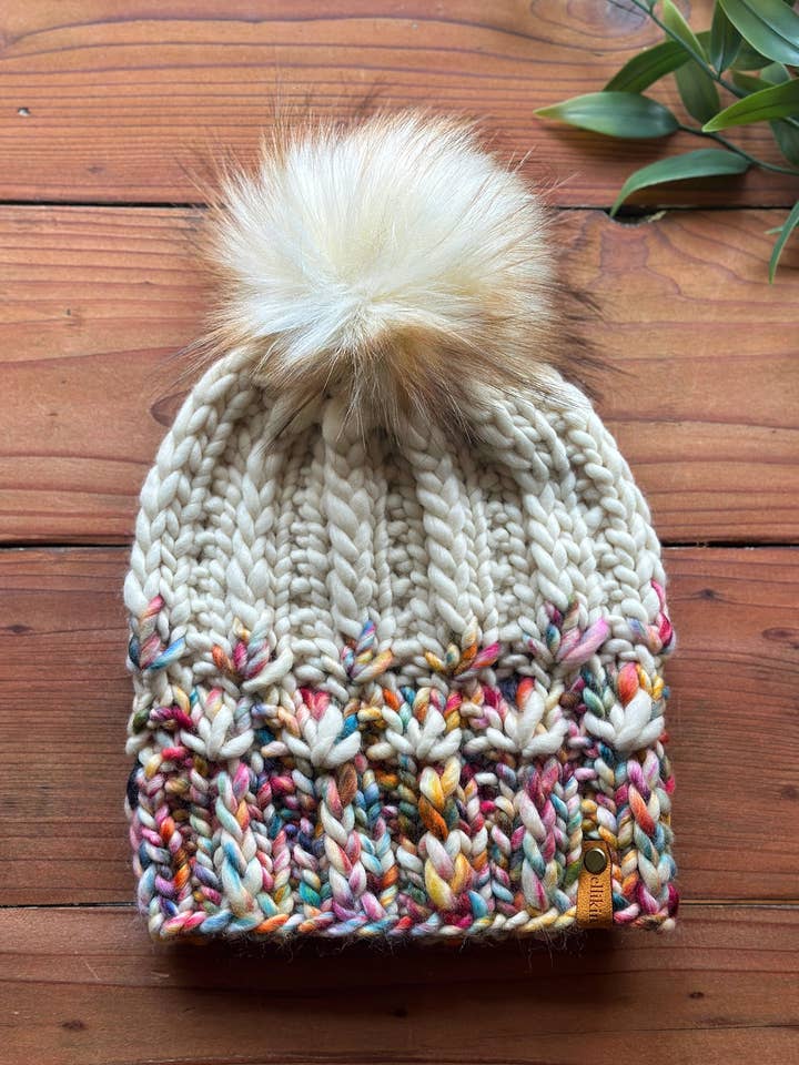 Mirror Pond Beanie in Molino/Natural for wholesale by Ellikin Knits