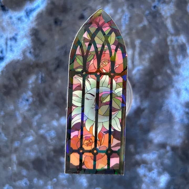 Holografisk Luna og Blomster Farvet Glas Klistermærke for engroshandel hos Phoenix Rose Creations