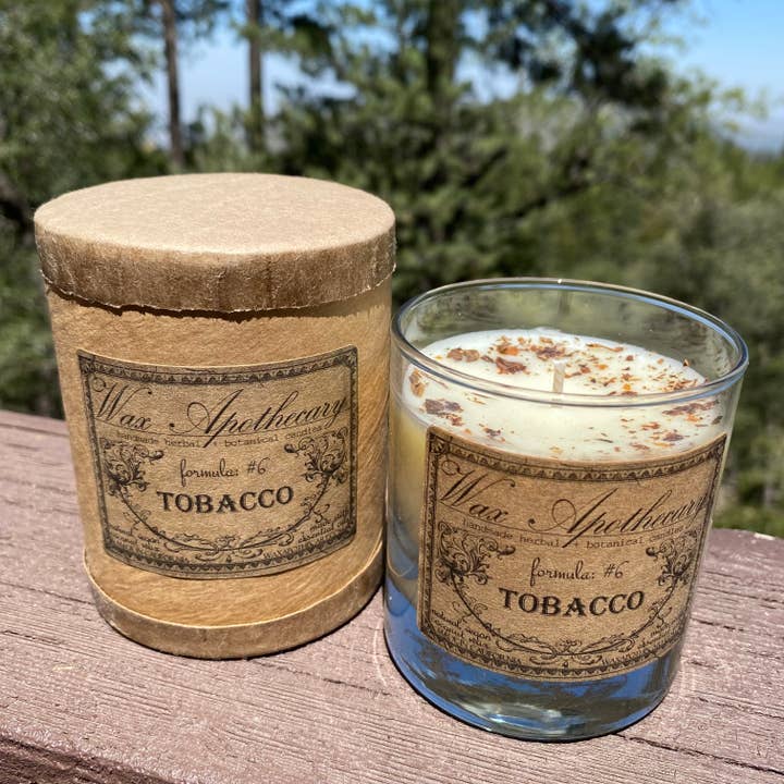 Wax Apothecary - Wholesale Jar/Filled Candle - Tobacco Botanical Candle in Scotch Glass with Gift Box 7oz5