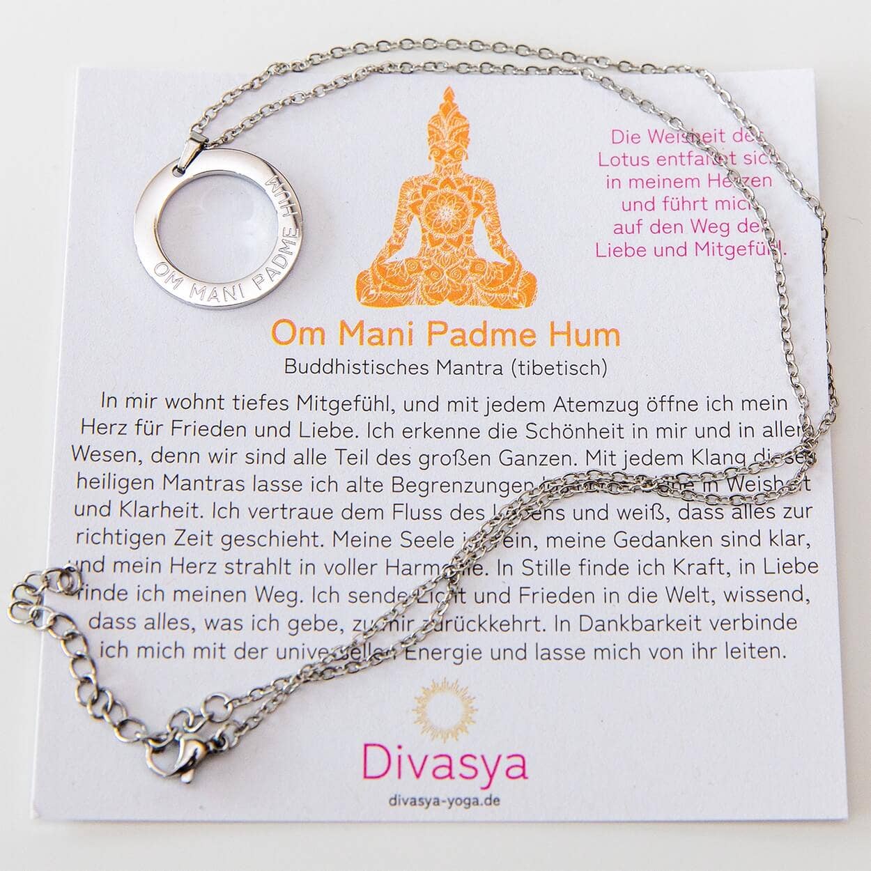 Divasya – wholesale Pendant/charm necklace – Necklace with pendant | silver | Mantra: Om Mani Padme Hum3