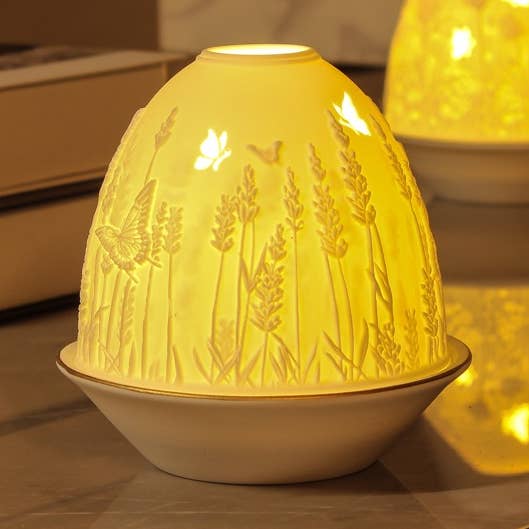 Portavelas de porcelana con encanto botánico de lavanda para venta al por mayor de L. GLOW Home