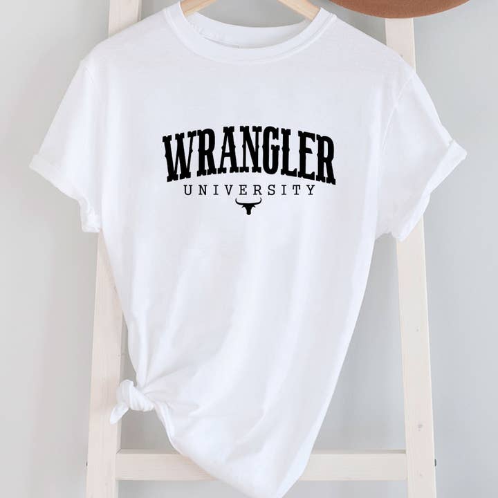 Wrangler University, Western, Unisex Round Neck Short Sleeve T-Shirt and other Purchase Wholesale hasetaler wurst. Free Returns & Net 60 Terms on Faire trending on Faire.