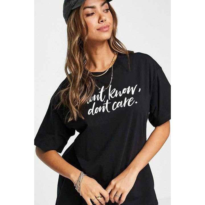 Nobrand - Wholesale Screen Printed T-Shirt - Women's - DONT KNOW DONT CARE GRAPHIC TEE