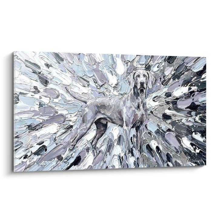 Gray Dog Painting with Lavender Tones in Artistic Burst - Colorful Explosion - Weimaraner Edition for wholesale by Walensky