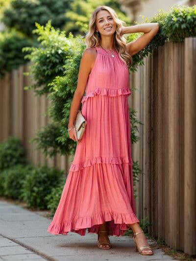 ClassiQ - Wholesale Dress - Women's - Ruffled Sleeveless Tiered Maxi Dress with Pockets23