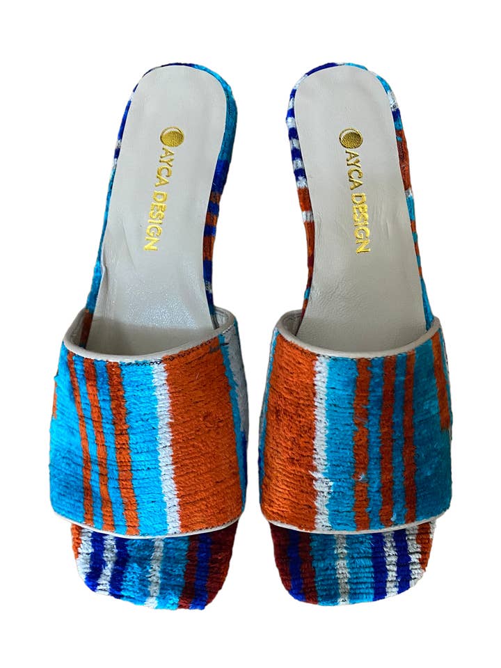 AYCA DESIGN – wholesale Sandals – Women's – Silk Velvet Ikat Square Toe Slide2