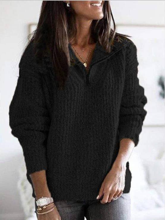 Fashion Combination - Wholesale Knit Sweater - Women's - zipper pullover long sleeve sweater coat women
