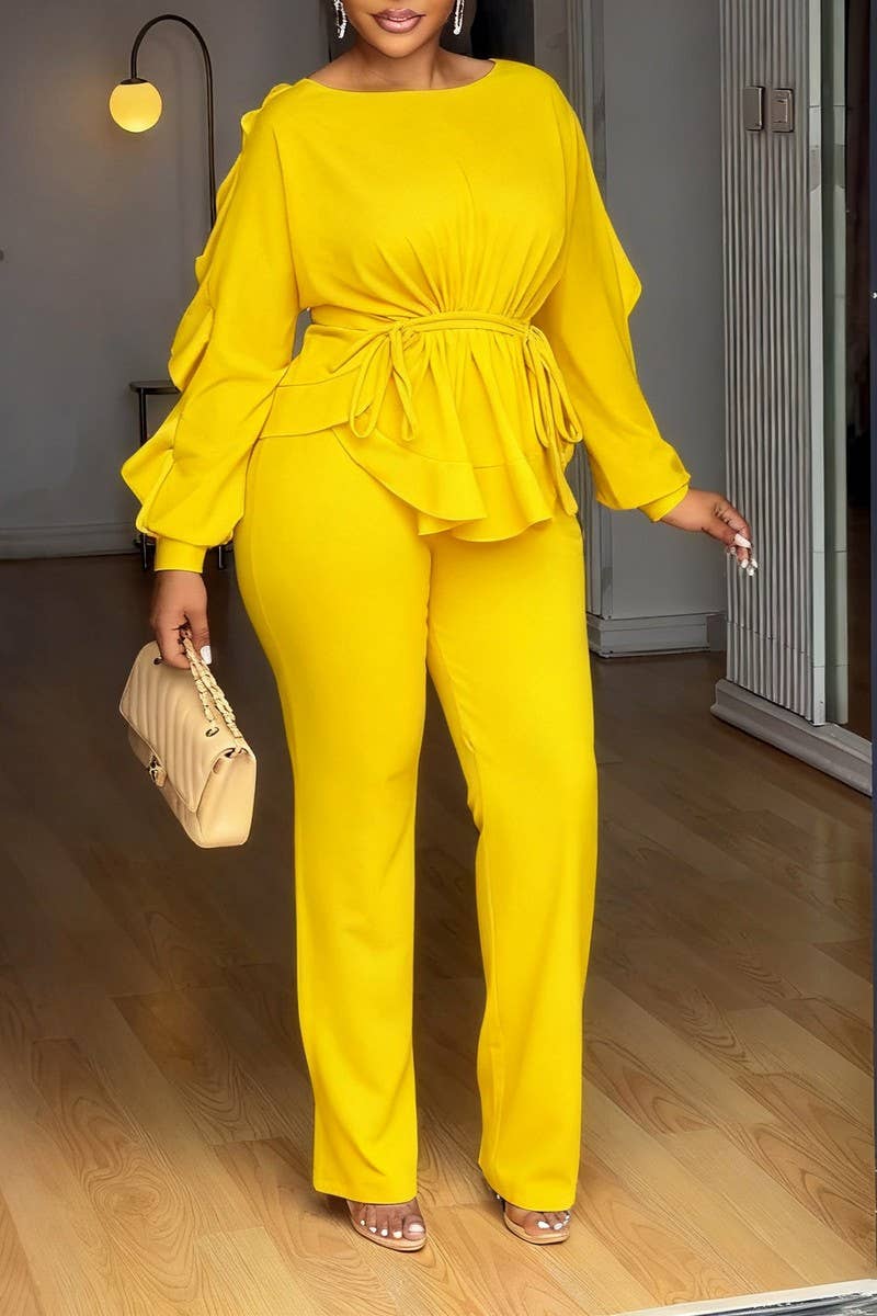 NINEXIS - Wholesale Top & Pant Set (NOT Loungewear) - Women's - CWSTB00491_2025 ELEGANT RUFFLE DRAWSTRING TOP AND PANTS SET8