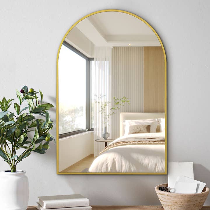 20*30in Gold Arch Mirror for wholesale by Arcus Home Decor Inc